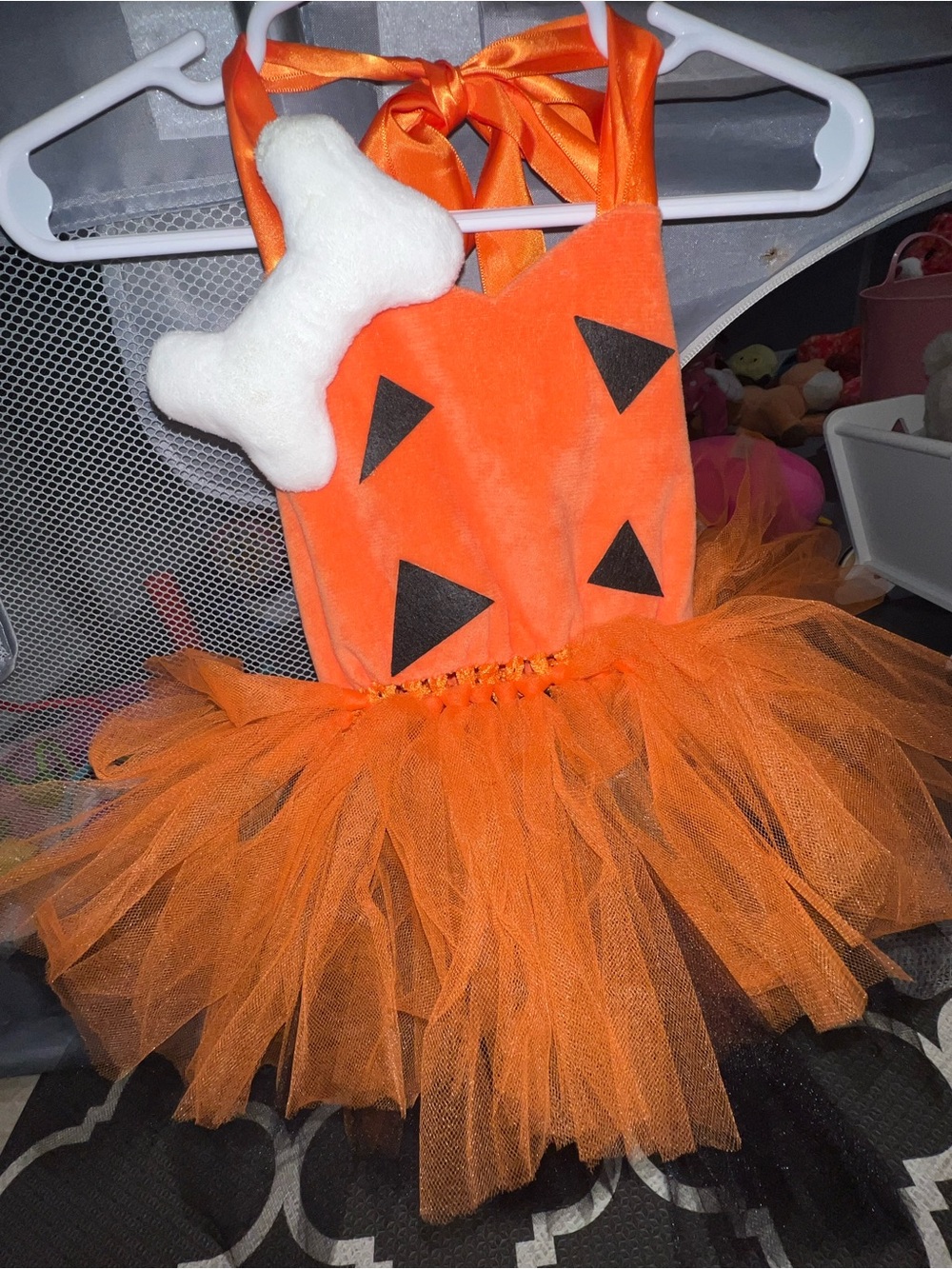 Pebbles costume 12-24M Orange Pumpkin Tutu Costume for Kids - Plush Bone Accent